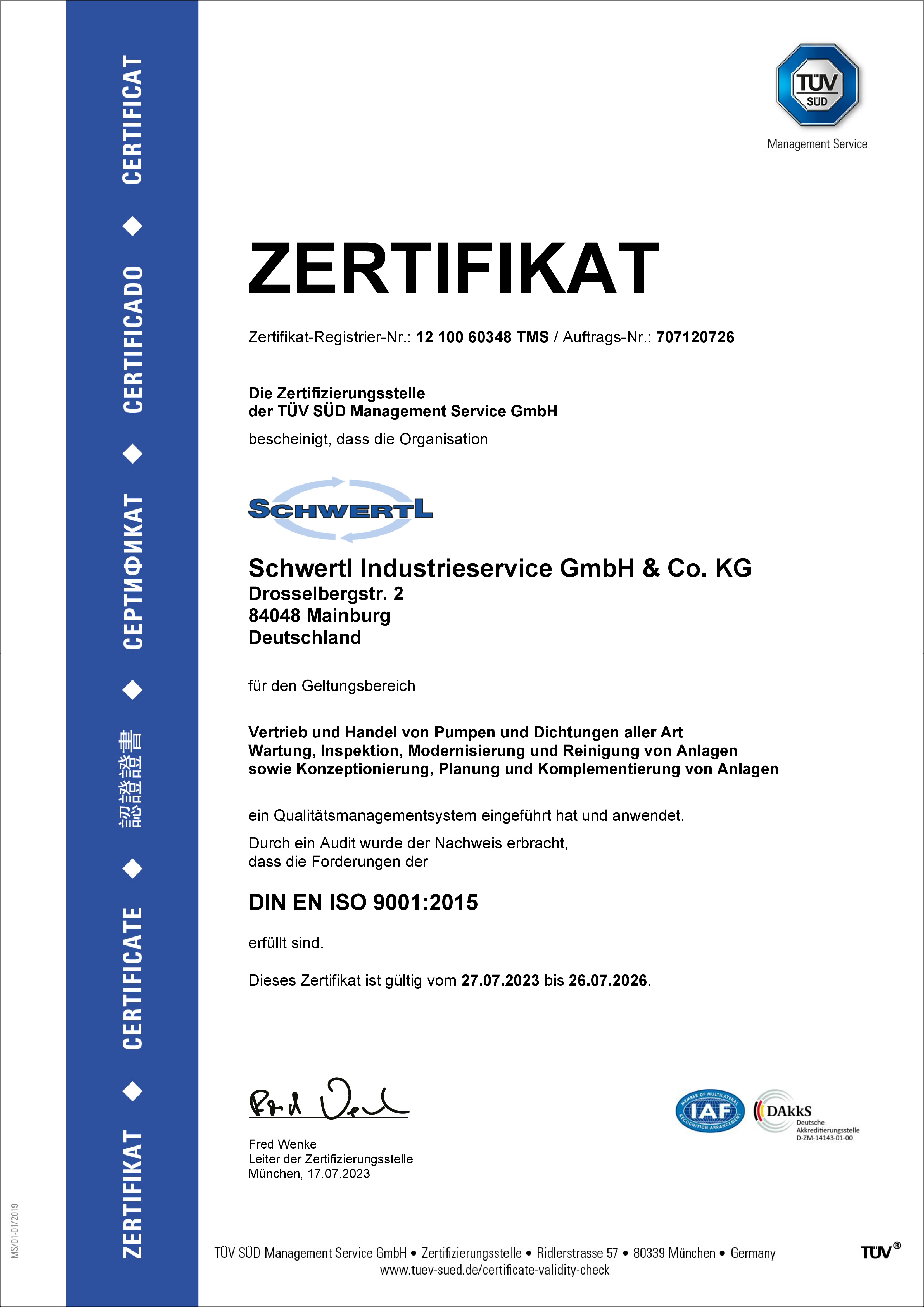 Zertifikat ISO 9001 2015